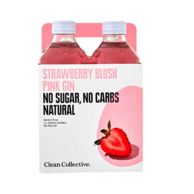 Clean Collective Strawberry Blush Pink Gin RTD 4 x 300ml Bottles